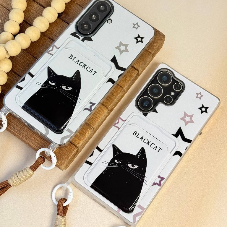 قاب گوشی سامسونگ Black Cat جاکارتی دار به همراه بند مچی