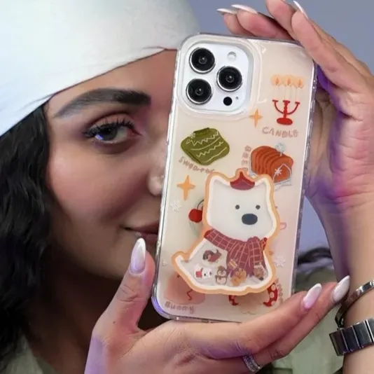 قاب موبایل آیفون کندل کریسمس سگ پاپی + پاپسوکت متحرک