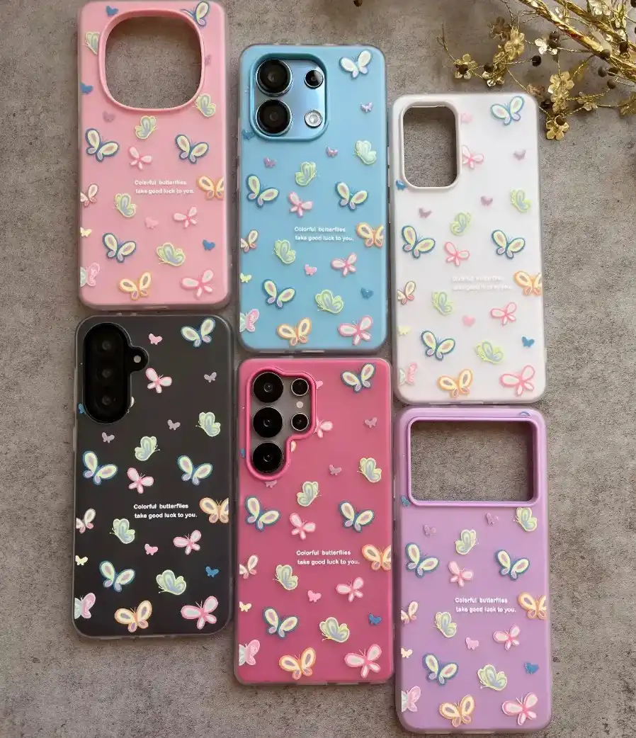 قاب گوشی دخترانه  دوتیکه پاستیلی  سامسونگ در 6 رنگ colorful butterflies
