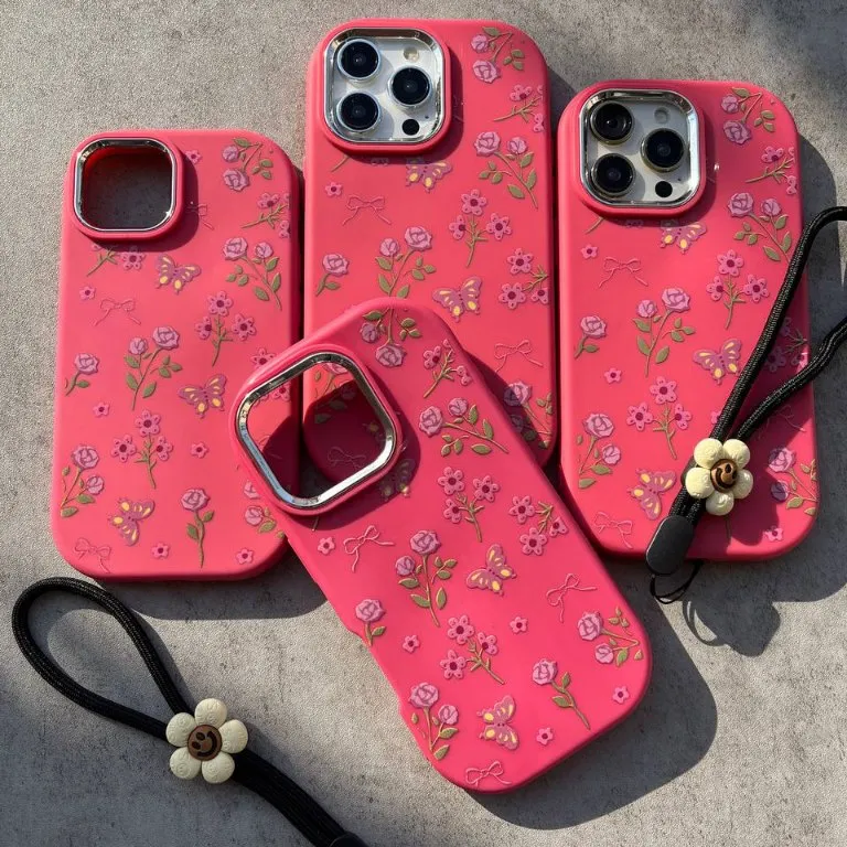 قاب گوشی آیفون pink garden همراه با آویز