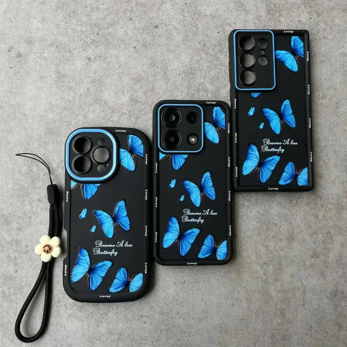 قاب سولید یووی پروانه آبی همراه با آویز  Blue butterfly